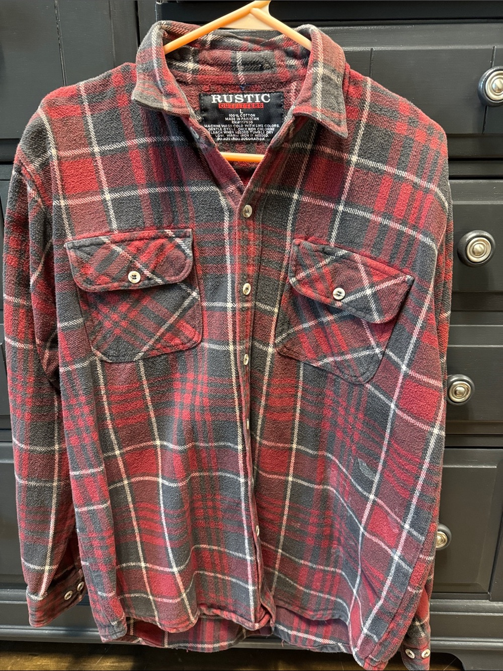 Rustic Cuff Red and Gray Plaid Button-Down Flannel Shirt